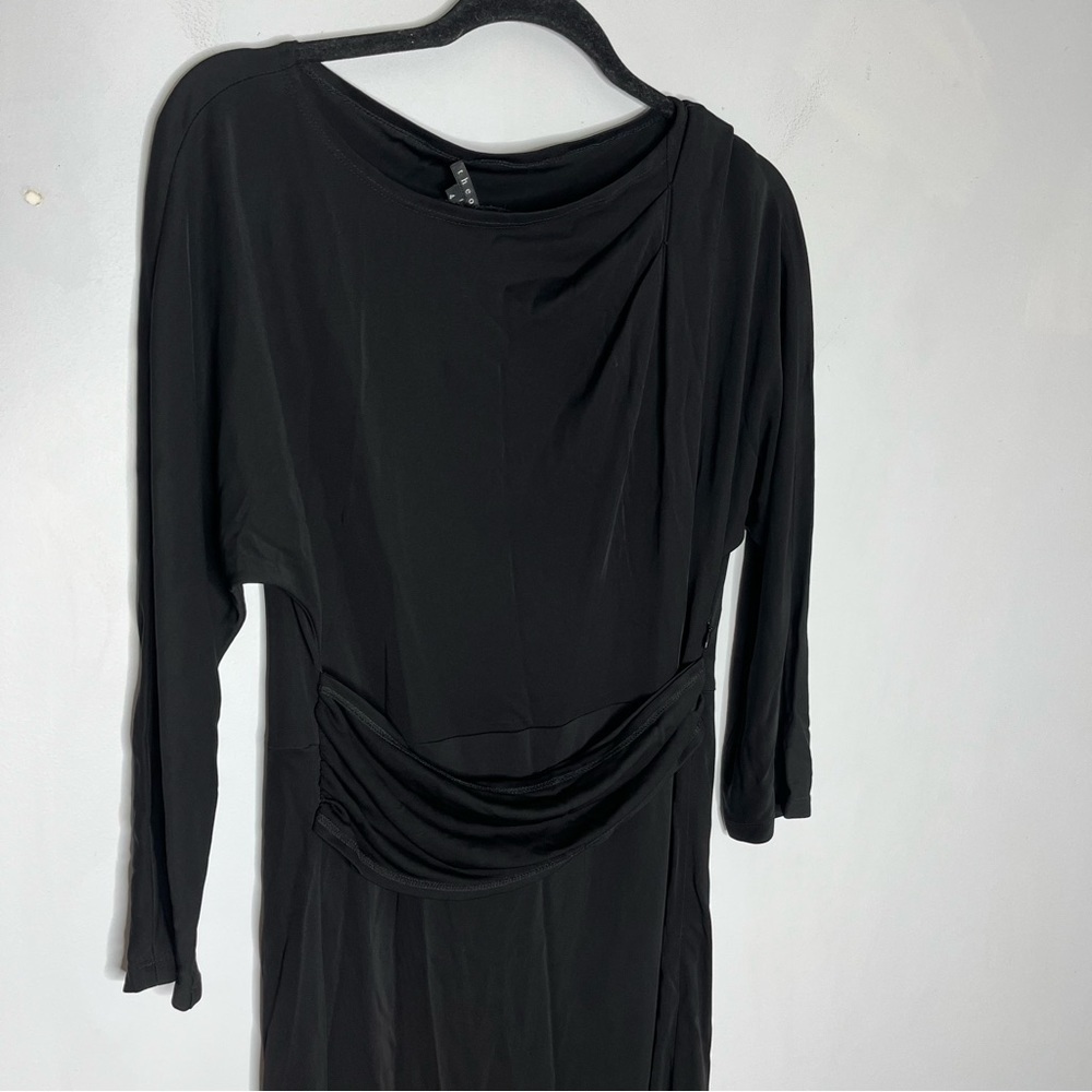 Theory Size 4 Dress Draped Gathered Knee Length Black Long Sleeve Slinky - Picture 2 of 6